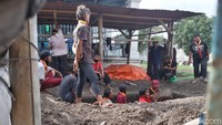 Petugas pun segera menyiapkan liang untuk penguburan kerbau. Kerbau akan dikuburkan sore ini di kandangnya, Sitinggil Alun-alun Kidul.