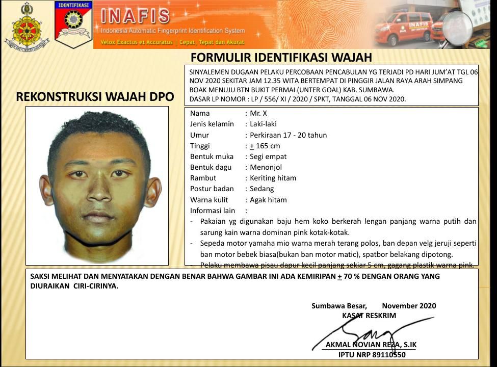 Sketsa Pelaku Percobaan Pemerkosaan di NTB