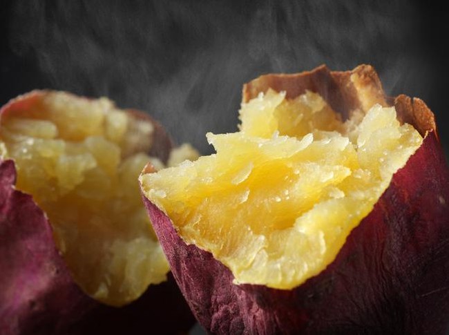Fried rice cake, steam and sweet potatoes.