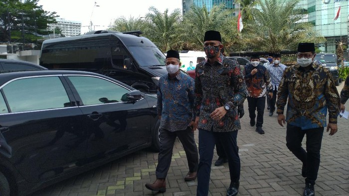Ketum Demokrat AHY tiba di kantor PP Muhammadiyah, Jakarta, Kamis (12/11/2020).