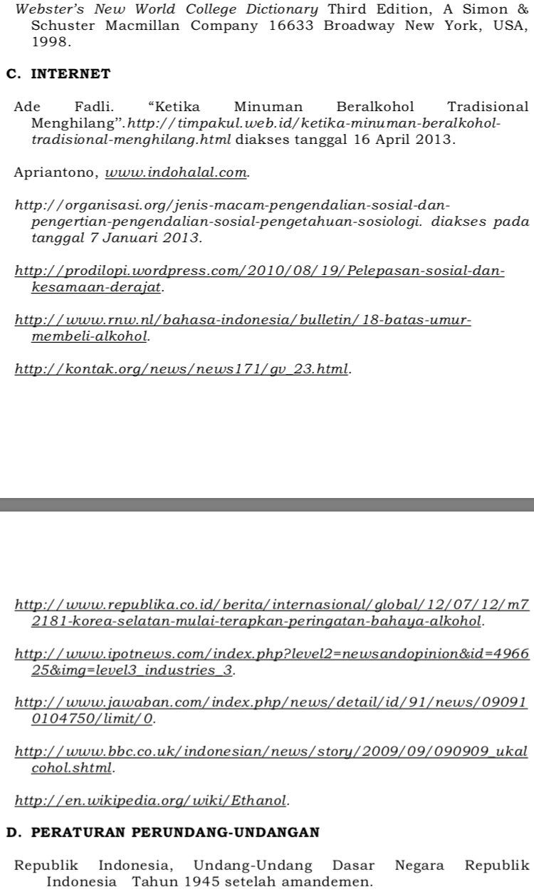 Daftar pustaka naskah akademik RUU Larangan Minuman Beralkohol (Dok. Istimewa)