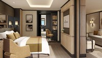 Kapal pesiar ini memiliki fasilitas berupa 17 dek tamu, 13 tempat hiburan, empat kolam renang, termasuk infinity pool, dan penyulingan gin. Ini kamar suitenya.
