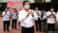 Menteri Kesehatan Terawan Agus Putranto hadir menghadiri peringatan Hari Kesehatan Nasional yang digelar di Gedung Kementerian Kesehatan Republik Indonesia, Jakarta, Kamis (12/11/2020).