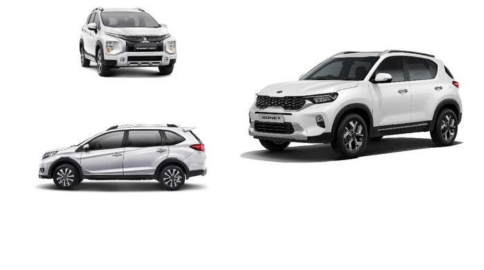 Mitsubishi Xpander Cross (atas), Honda BR-V (bawah), dan KIA Sonet (kanan)