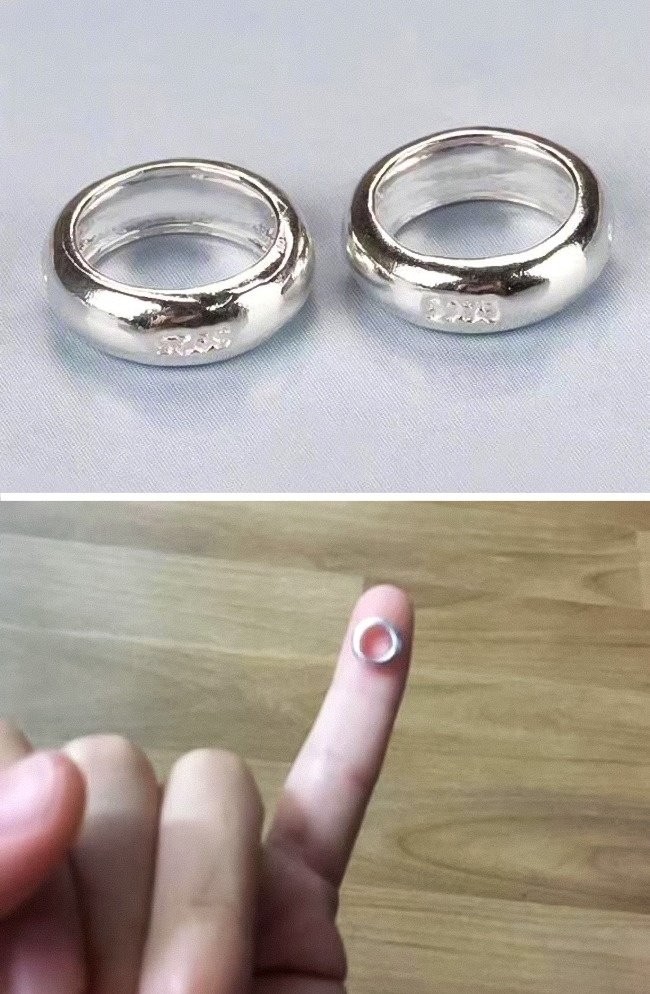 Makanya kalau mau menikah beli cincinnya di tempat yang terpercaya ya. Kalau cincinnya segede gini sih buat jari anak bayi juga nggak cukup kali.. Foto: Reddit