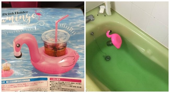 Gagal deh bisa minum cantik sambil berendam. Mungkin isi minumnya terlalu berat ya jadi pelampung flamingonya sampai terbalik deh.. Foto: Twitter/@TNOK_GARDEN