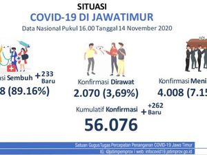 Update COVID-19 Jatim: 262 Kasus Baru, Sembuh 233