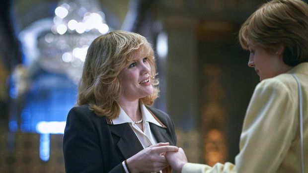 This combination photo shows Emma Corrin portraying Diana Spencer in the fourth season of the Netflix series 