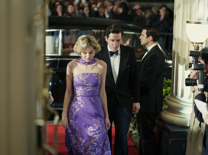 This combination photo shows Emma Corrin portraying Diana Spencer in the fourth season of the Netflix series 