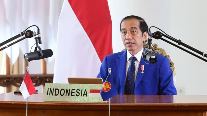 Presiden Jokowi saat berpidato dalam KTT ke-11 ASEAN-PBB, secara virtual dari Istana Kepresidenan Bogor, Minggu (15/11/2020).