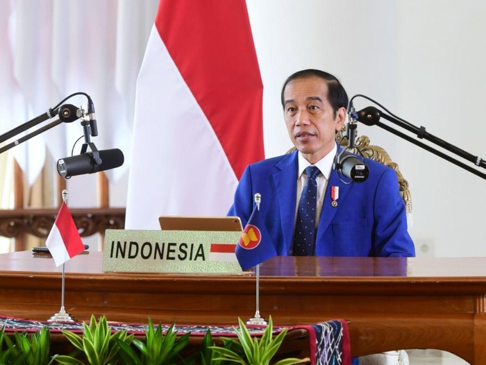 Presiden Jokowi saat berpidato dalam KTT ke-11 ASEAN-PBB, secara virtual dari Istana Kepresidenan Bogor, Minggu (15/11/2020).