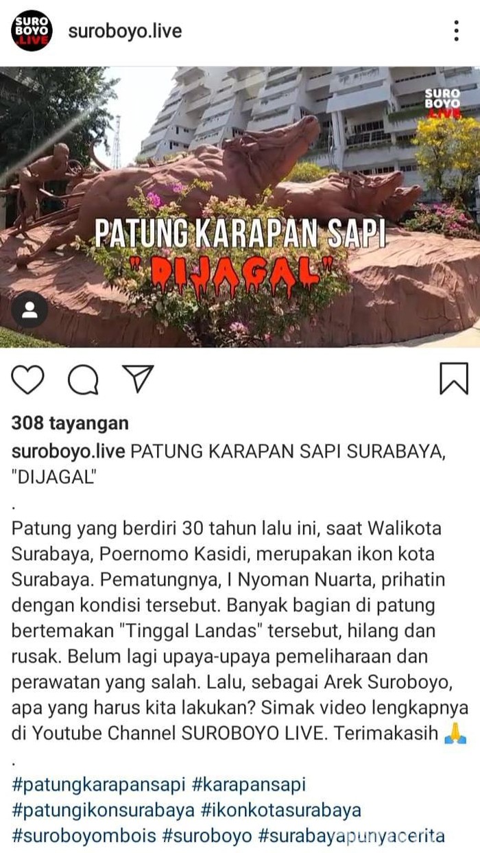 patung karapan sapi salah satu ikon surabaya rusak dan berlubang