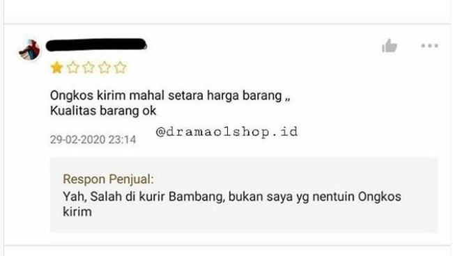 Si Bambang gimana sih nih? Kasian deh penjual jadi ikutan disalahin. Foto: Instagram/@dramaolshop.id