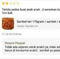 Balasan si penjual yang satu ini nggak kalah pedas dari sambal yang dijualnya ya. Makanya bun biar anaknya nggak kepedesan nggak usah dikasih sambal ya.. Foto: Instagram/@dramaolshop.id