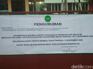 PN Blitar Ditutup Karena 5 Pegawai Positif COVID-19, 34 Sidang Ditunda