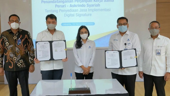 Askrindo Syariah bersama dengan Peruri  melakukan penandatanganan Perjanjian Kerja Sama tentang Penyediaan Jasa Implementasi Digital Signature