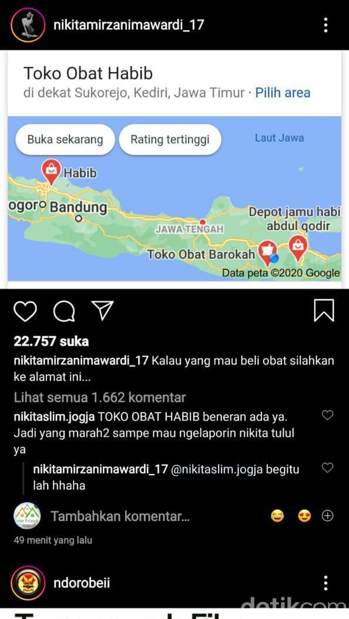 instagram nikita mirzani soal toko obat di malang