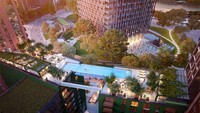 Para perenang di kolam mewah ini akan dapat menikmati pemandangan pusat kota London sambil bergelantungan di antara dua gedung apartemen, setinggi sepuluh lantai.