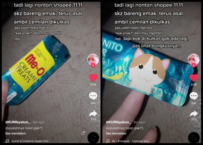 Kocak! Netizen Tak Sadar Habiskan Camilan Kucing dan Katanya Enak