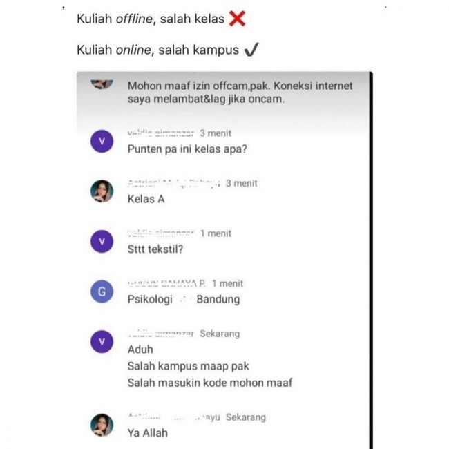 Bukti lain kalau semakin lama di rumah otaknya semakin ngelindur nih guys.. Bisa-bisanya dong salah kampus buat kelas online. Auto bengek! Foto: Instagram/@curhatanmahasiswa.id