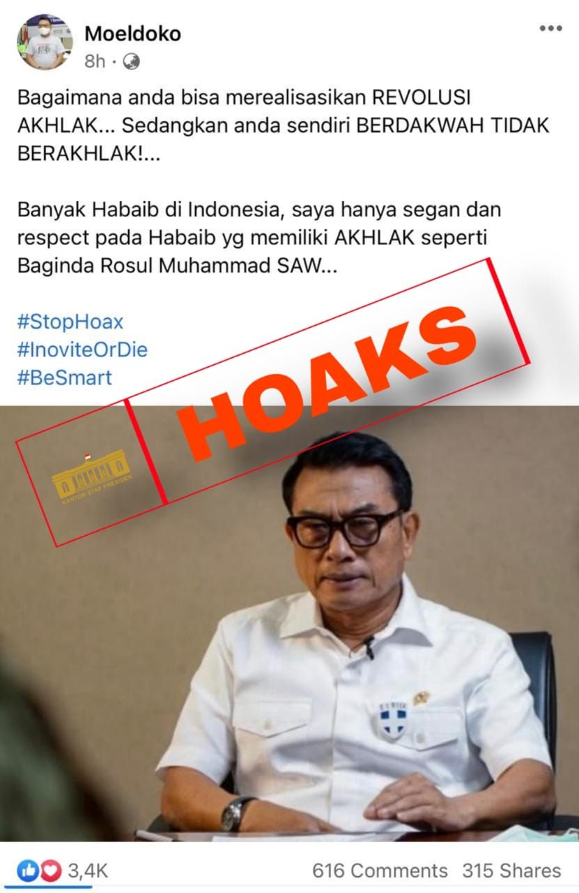 Hoax mengatasnamakan akun Facebook Moeldoko. (Dok KSP)
