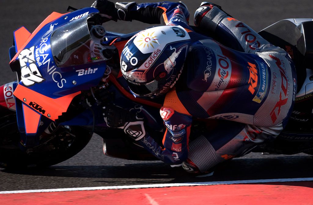 PORTIMAO, PORTUGAL - NOVEMBER 20: Miguel Oliveira of Portugal and Team KTM Tech 3 rounds the bend during the free practice for the MotoGP of Portugal at Algarve Motor Park on November 20, 2020 in Portimao, Portugal. (Photo by Mirco Lazzari gp/Getty Images)