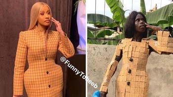 Gaya Cardi B pun diikuti dengan tas yang diubah menjadi... dirigen. Foto: @FunnyToheeb via Bored Panda