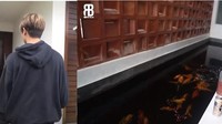 Bagian depan rumah Rizky Billar terdapat kolam ikan yang cukup besar. Foto: YouTube Rizky Billar