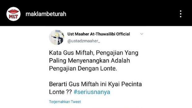 Tangkapan layar akun Instagram maklambeturah, Senin (23/11/2020).