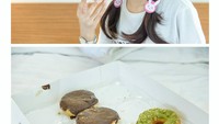 Imutnya Kameaam saat sedang makan donat. Ada yang rasa cokelat sampai green tea. Foto: Instagram @kameaam