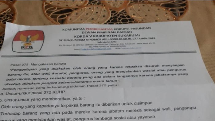 Surat yang buat kepala desa di Sukabumi resah.