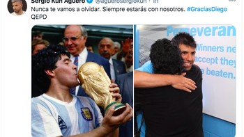 Sergio Aguero yang pernah jadi menantu Maradona pun tak kuasa menahan kesedihannya. Foto: istimewa