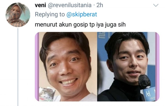 Udin Penyok atau pemilik nama asli Ardian Kistya Tosana ini juga disebut-sebut mirip Gong Yoo. Bagaimana nih menurutmu? Foto: Twitter/@skipberat