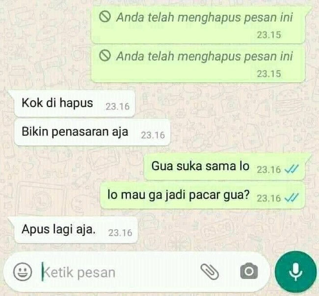Ide bagus nih, tapi sayang ujung-ujungnya tetap ditolak juga. Yang sabar ya mblo.. Foto: Twitter/@txtdariwasap