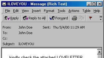 ILOVEYOU. Muncul perdana pada Mei 2000 dan menyebar melalui sebuah email yang dikirimkan kepada semua orang yang ada di daftar kontak korbannya. Ciri khas malware ini adalah attachment berjudul LOVE-LETTER-FOR-YOU.txt.vbs. Saat file tersebut dibuka maka ia akan mulai meng-overwrite sejumlah file random, seperti file Office, foto, dan audio. Foto: istimewa