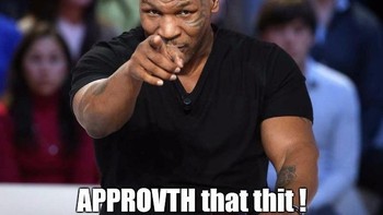 Mike Tyson itu cadel, tidak bisa mengucapkan huruf S. Dia mengucapnya Th. Ciri khas meme Mike Tyson selalu mengubah ejaan S menjadi Th (Pinterest)