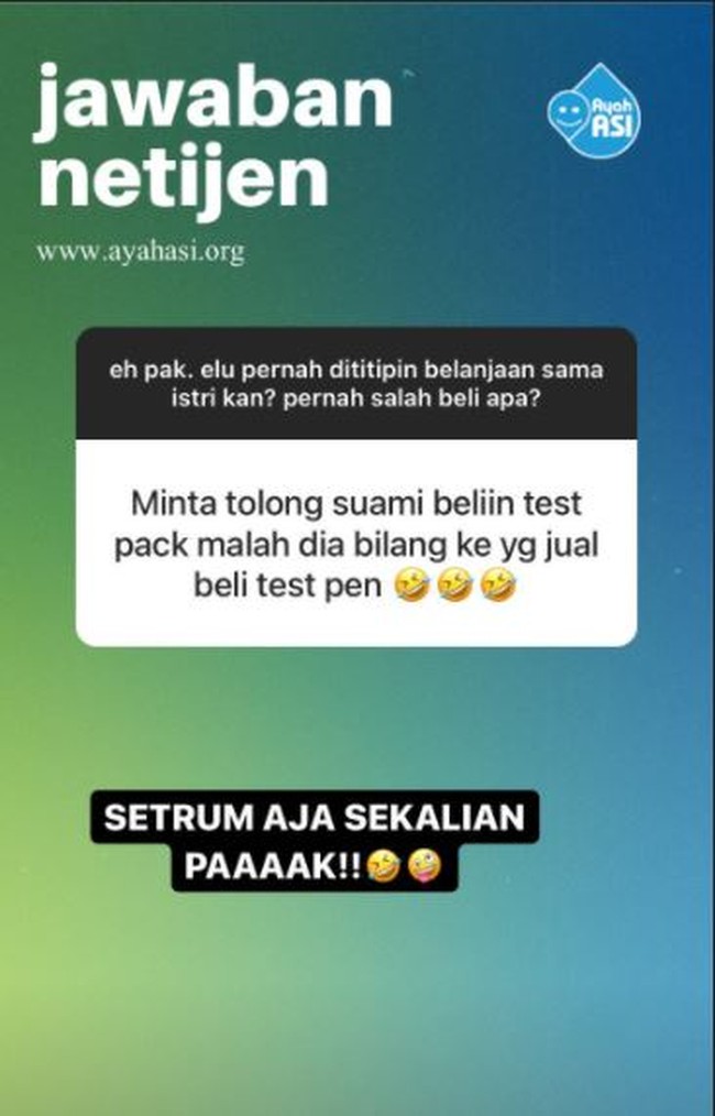 Antara suaminya kurang fokus atau harus diperiksa ke THT nih.. Yang sabar ya bund kalau punya suami kayak gini. Foto: Instagram/@id_ayahasi