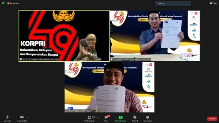 KORPRI, Prof. Dr. Zudan Arif Fakrulloh, Direktur Utama PT Realta Chakradarma, Rizaldi Sustiabudi; dan CEO & Founder PT Ammana Fintek Syariah, Lutfi Adhiansyah (bawah).