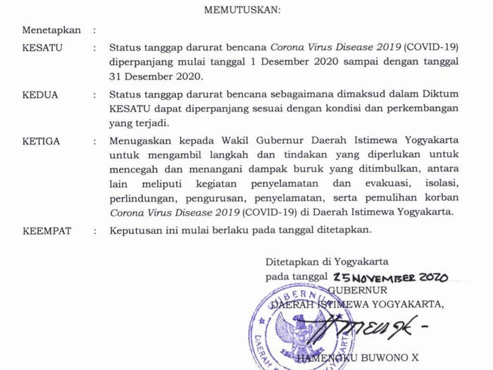 SK Tanggap Darurat Corona DIY hingga 31 Desember