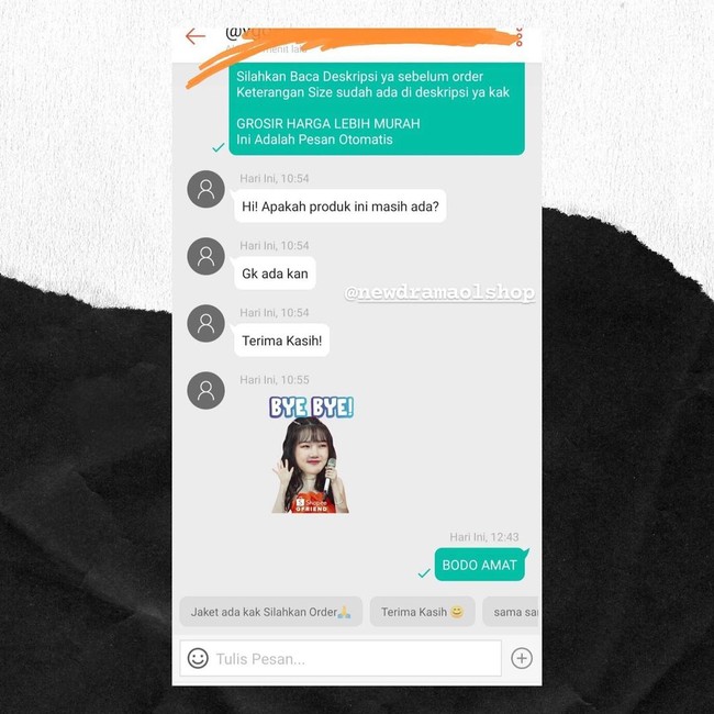 Lah gimana sih mba? Nanya sendiri jawab sendiri. Bikin penjualnya jadi males nanggepin deh.. Foto: Instagram/@newdramaolshop