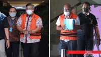 upati nonaktif Labuhanbatu Utara Khairuddin Syah alias Buyung (batik merah) dan Kepala Badan Pengelola Pendapatan Daerah Kabupaten Labuhanbatu Utara, Agusman Sinaga menuju mobil tahanan usai menjalani pemeriksaan, di Gedung KPK Merah Putih, Jakarta, Selasa (1/12/2020). 