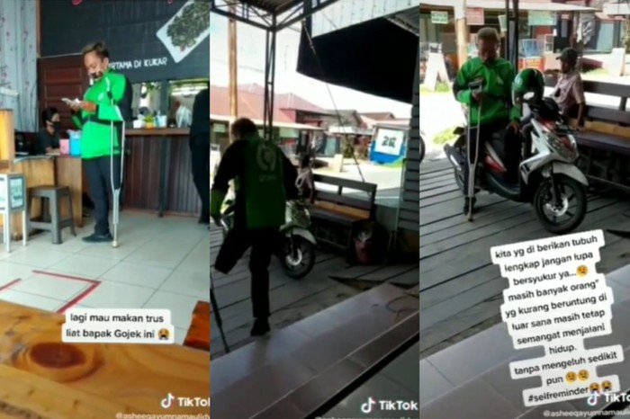 Semangat Driver Ojol Antarkan Makanan Walau  Hanya Punya Satu Kaki