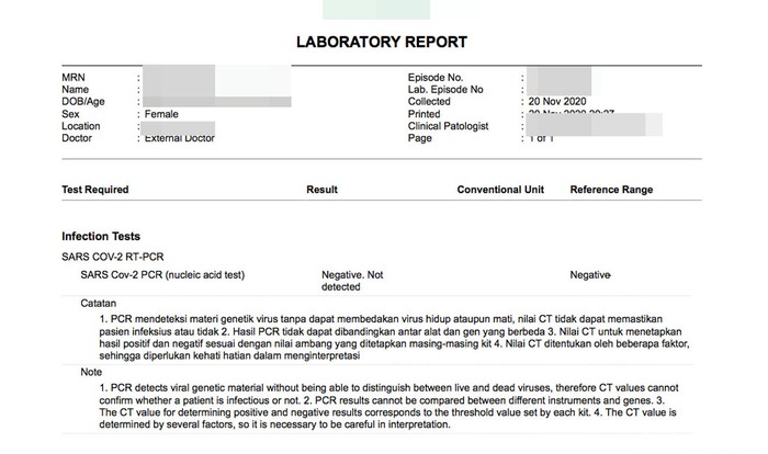 Hasil Tes PCR Swab COVID-19 Hasil Tes PCR Swab COVID-19