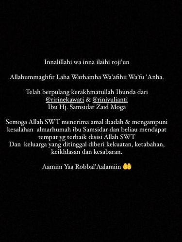 Ibunda Ririn Ekawati meninggal dunia