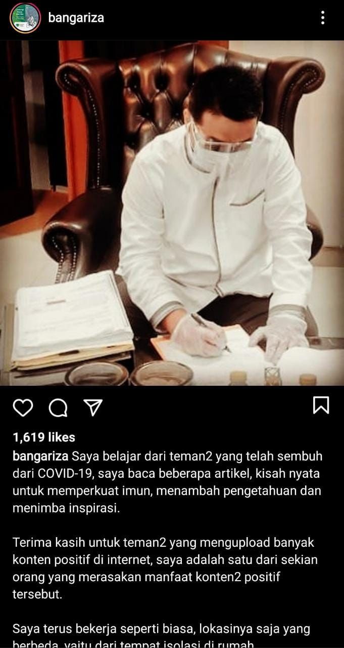 Tangkapan layar Instagram Wagub DKI Jakarta, Ahmad Riza Patria