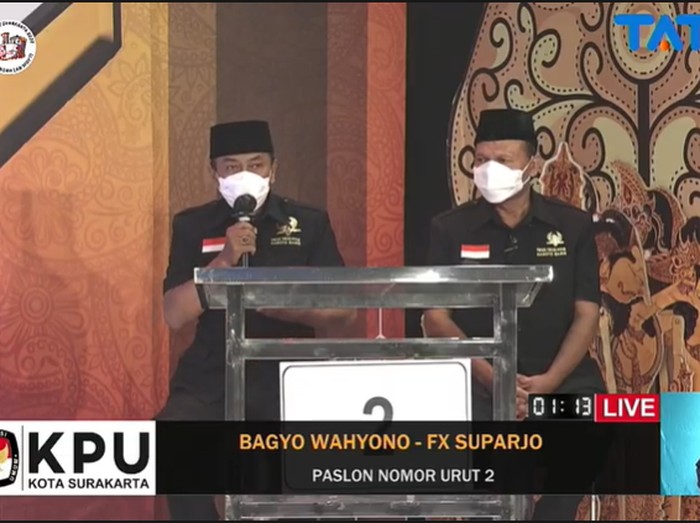Bagyo Wahyono-FX Suparjo mengikuti debat pamungkas Pilkada Solo, Kamis (3/12/2020)