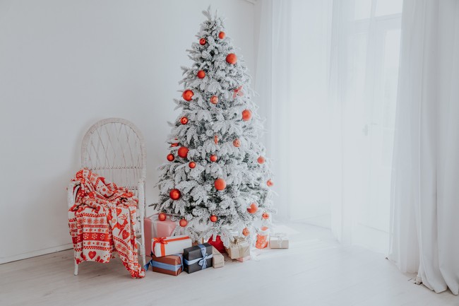 2020 New Year Alternative Christmas trees homemade cookies Christmas-tree decorations-balls lying on a blue background. Close-up, horizontal layout, copy space.