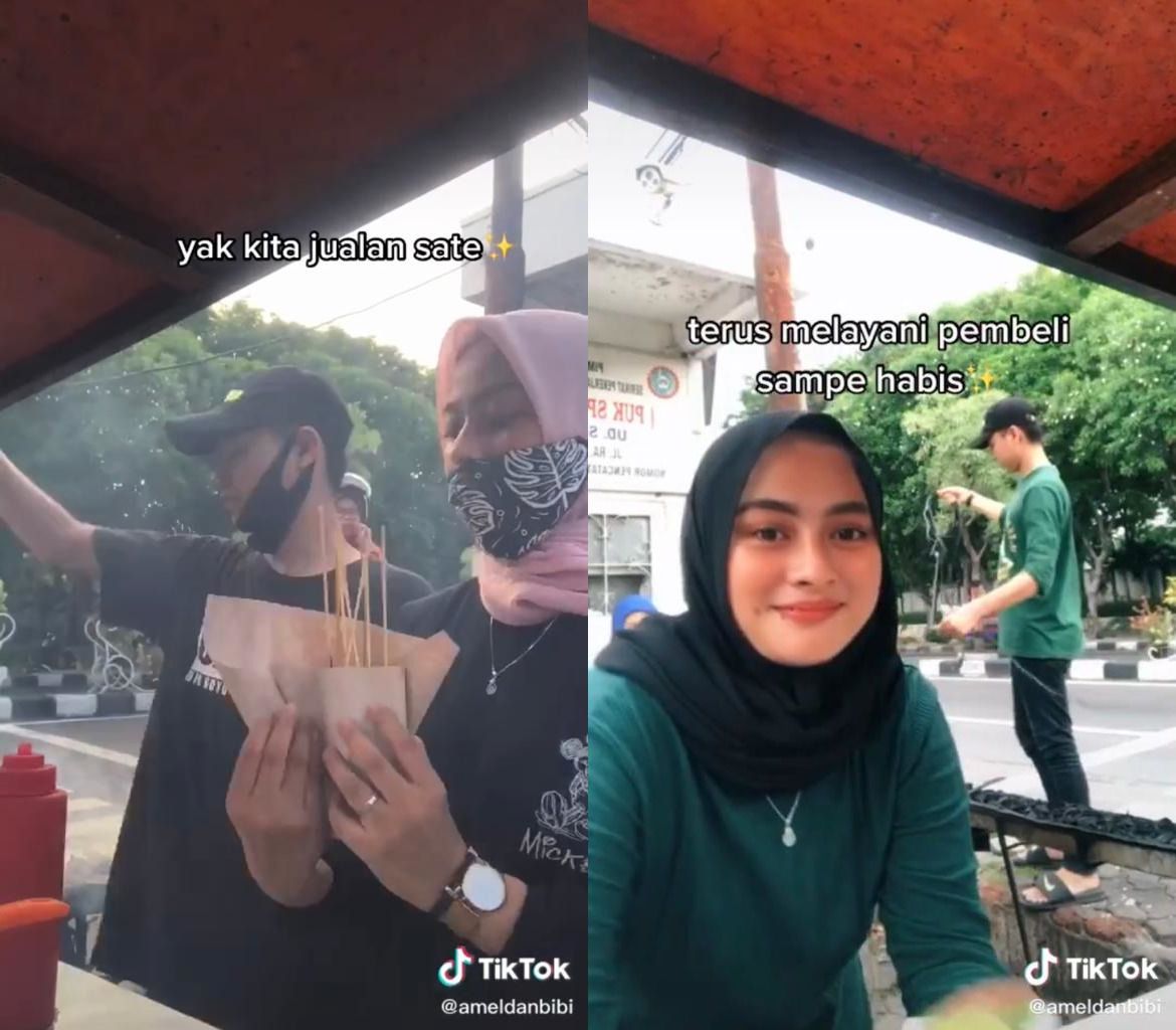 Keren! Wanita Cantik Ini Setia Temani Pacar Jualan Sate Madura