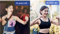 Foto Puspa Dewi saat berusia 35 tahun dan 53 tahun. Dok. Instagram/puspadewihc