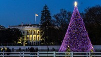 Pohon Natal dengan lampu warna-warni mempercantik kawasan Gedung Putih, Amerika Serikat. AP Photo/Manuel Balce Ceneta.